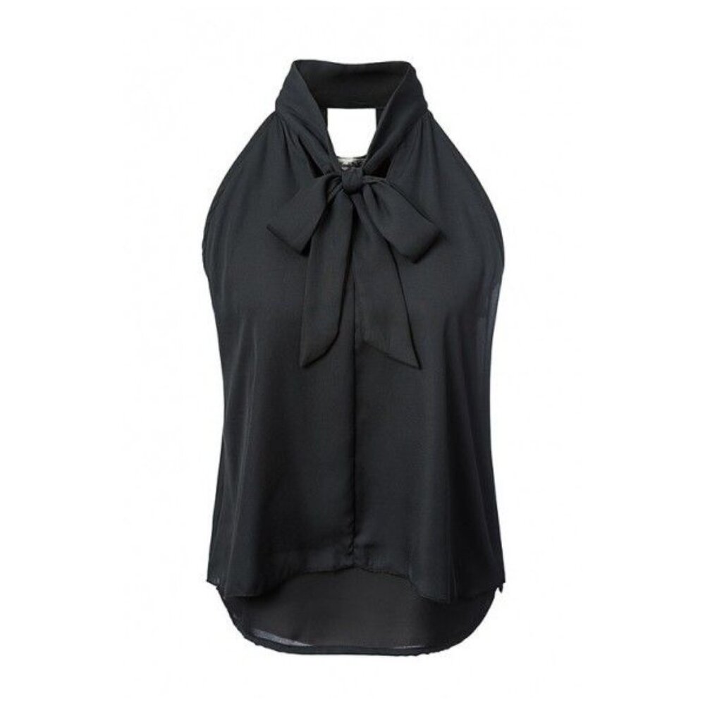 New Black Halter Two Tiers Sleeveless Tie Front Neck Bow front Top Blouse